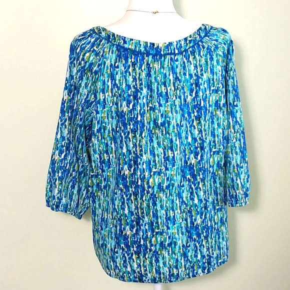 Liz&Co., Blue/green print blouse. XL - Picture 7 of 7